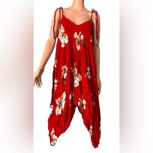 Chic Red Floral Jumpsuit